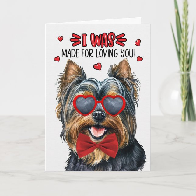Black Yorkie Dog Made for Loving You Valentine Holiday Card (Front)