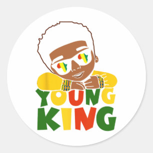 Black Young King Black History Month Kids Afro Boy Classic Round Sticker