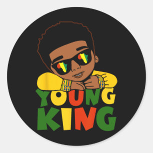Black Young King Black History Month Kids Afro Boy Classic Round Sticker
