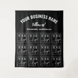 Black Your Logo Follow Us Small Business Backdrop Tapestry