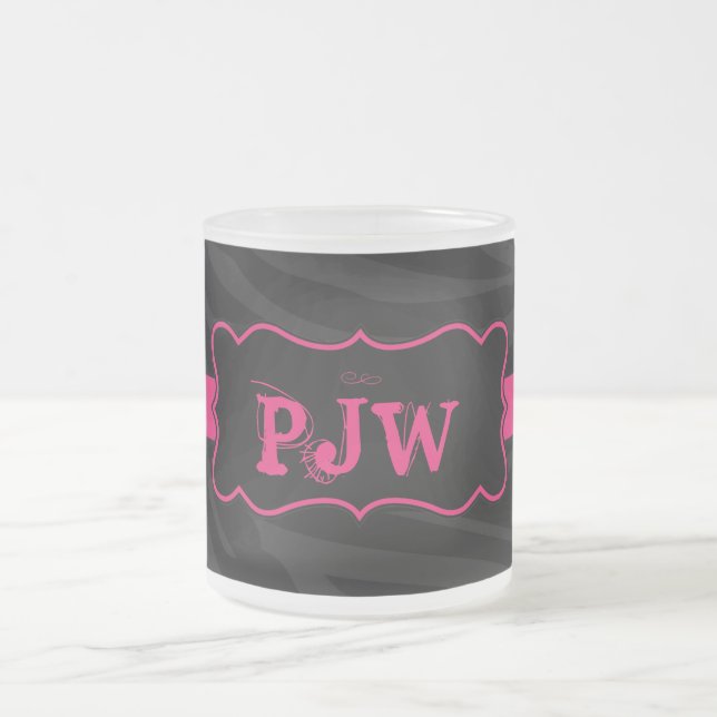 Black Zebra Pattern Frosted Glass Coffee Mug Cup (Center)