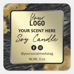 Black Zebra Print And Gold Ink Soy Candle Labels
