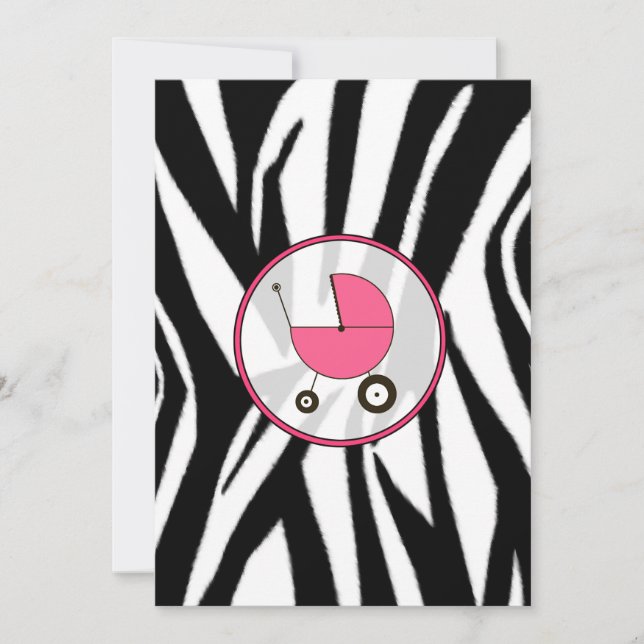 Black Zebra Print and Pink Baby Shower Invitation (Front)