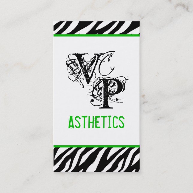 Black Zebra Print Green Interior Business Card (Front)