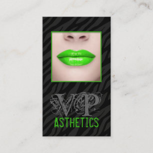 Black Zebra Print Green Lips Make Up Business Card
