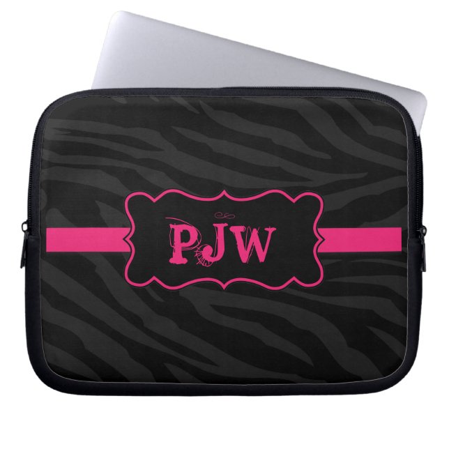 Black Zebra Print Laptop Sleeve Protective Case (Front)