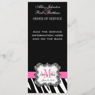 Black Zebra Print Monogram Wedding Program Programme