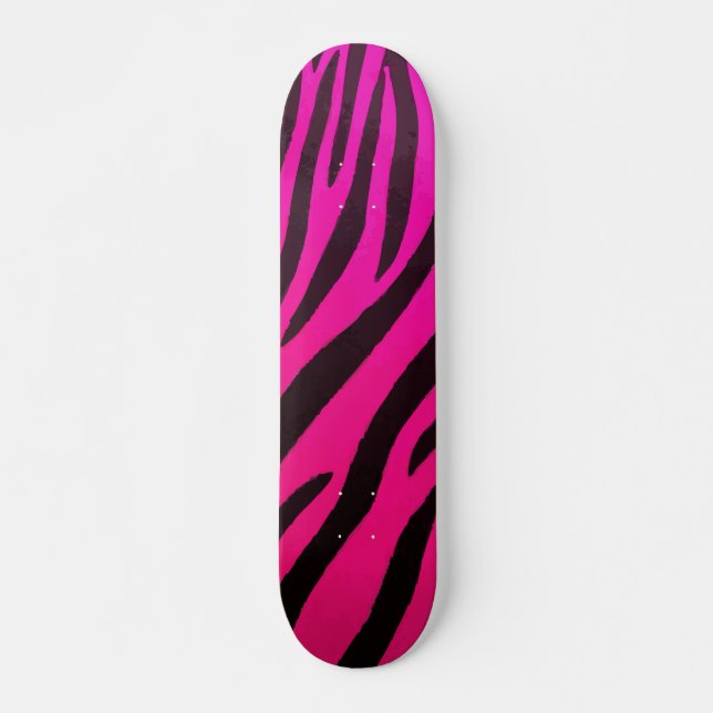 Black Zebra Print on Hot Pink Bold Design Skateboard (Front)