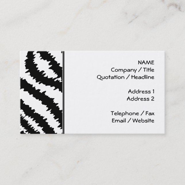 Black Zebra Print Pattern. Business Card (Front)