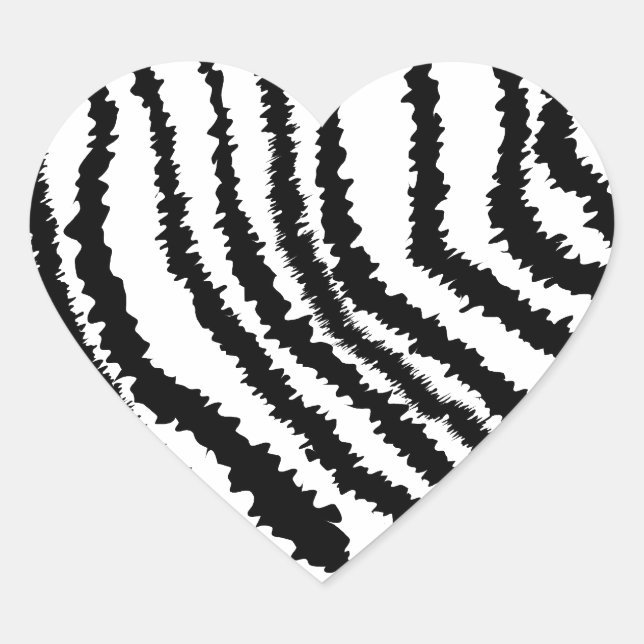 Black Zebra Print Pattern. Heart Sticker (Front)