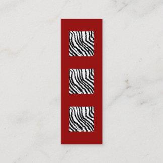 Black Zebra Print Pattern on Deep Red. Mini Business Card
