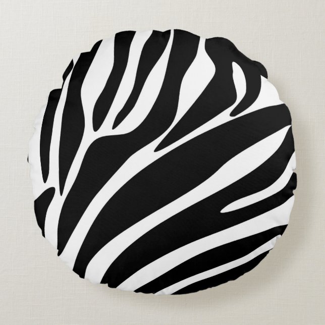 Black Zebra Print Pattern Round Cushion (Front)