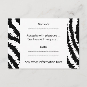 Black Zebra Print Pattern. RSVP Card