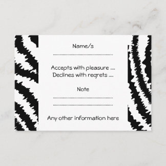 Black Zebra Print Pattern. RSVP Card