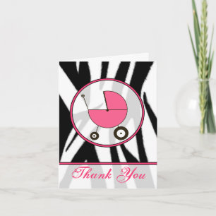 Black Zebra Print / Pink Baby Carriage Thank You