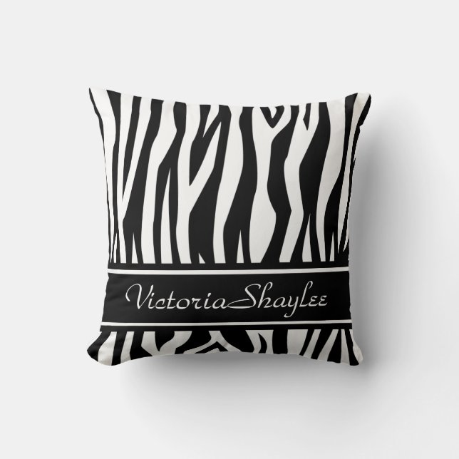 Black Zebra Print with custom text Cushion (Front)