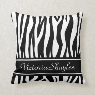 Black Zebra Print with custom text Cushion