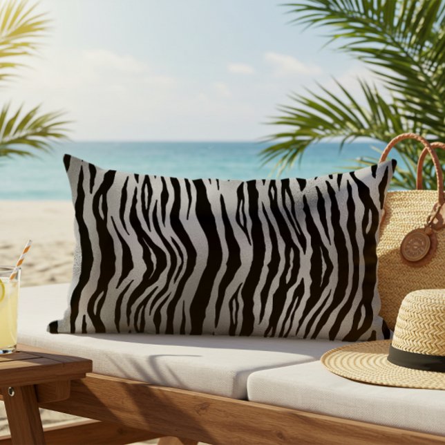 Black Zebra Stripes Animal Print Silver Luxury  Lumbar Cushion (Creator Uploaded)