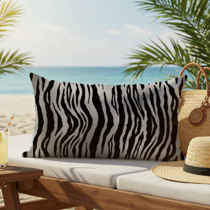 Black Zebra Stripes Animal Print Silver Luxury Lumbar Cushion