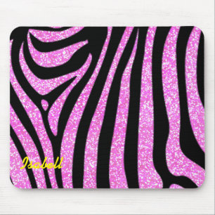 Black Zebra Stripes Name Teal Glitter Mouse Pad
