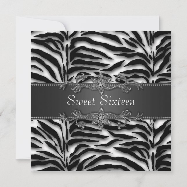 Black Zebra Sweet 16 Party Invitation (Front)