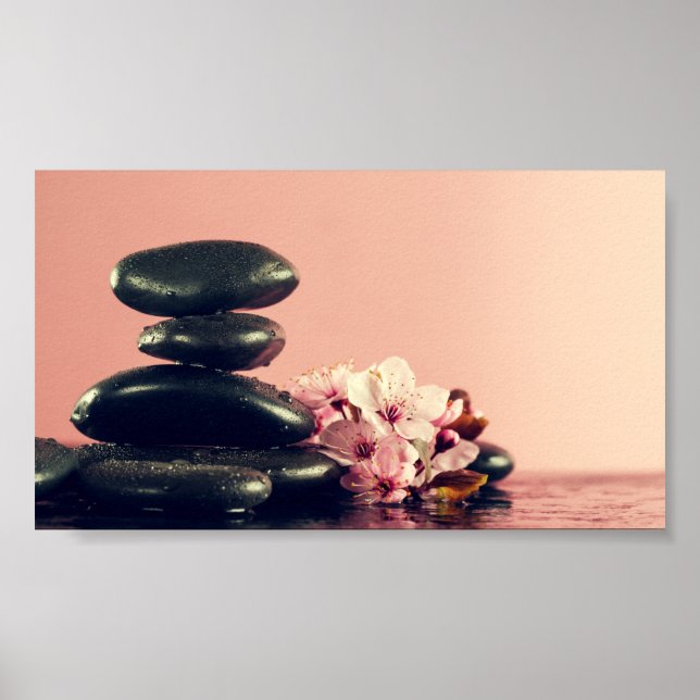 Black Zen Stones Flowers Poster (Front)