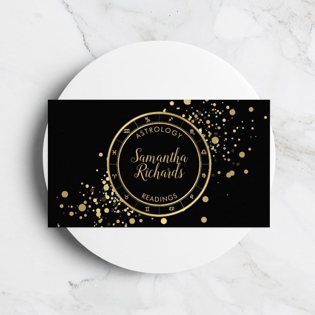 Black Zodiac Astrology Gold Stars Business Card (Creator Uploaded)