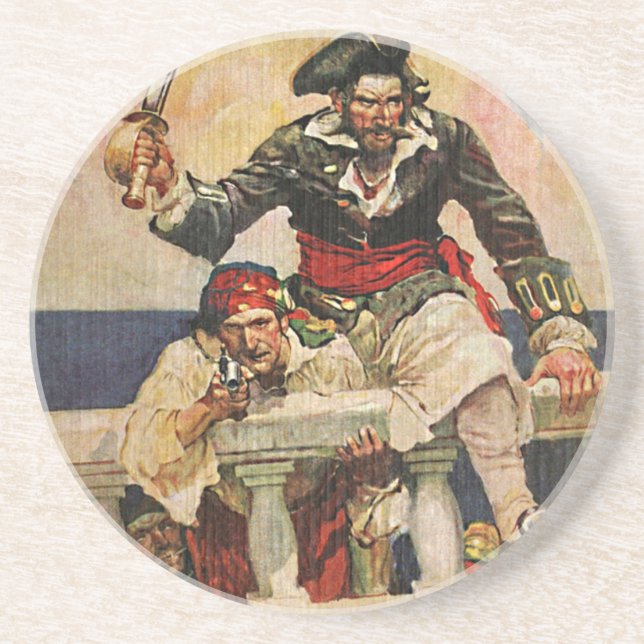 Blackbeard Buccaneer Pirate and Mate Illustration Coaster (Front)