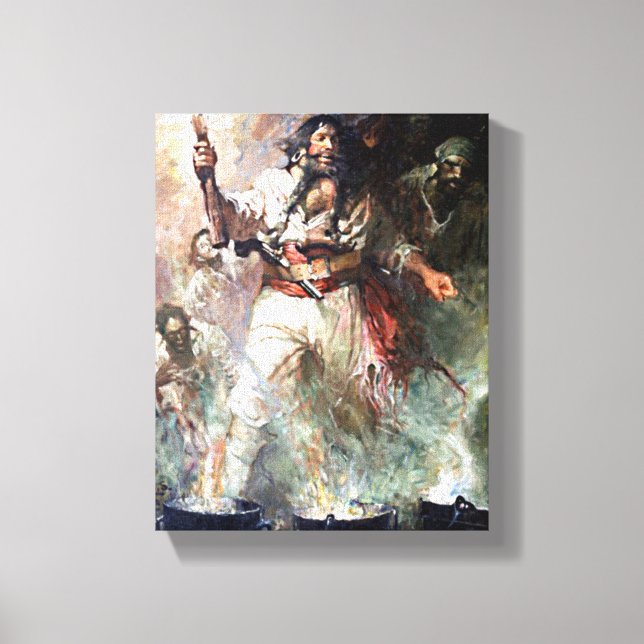 Blackbeard on Fire Haunted Pirate Vintage Art Canvas Print (Front)