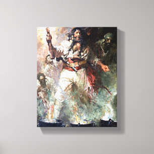 Blackbeard on Fire Pirate Illustration Canvas Print