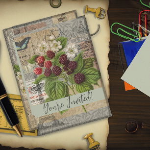 Blackberries Floral Garden Flower Butterfly Art Invitation