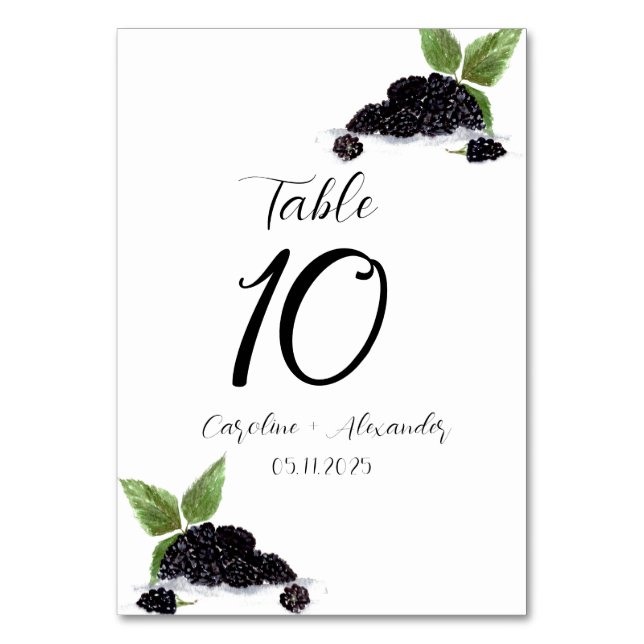 Blackberries Fruit Summer Rustic Wedding Table Number (Front)