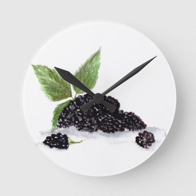 Blackberries fruits watercolour painting round clock (Front)