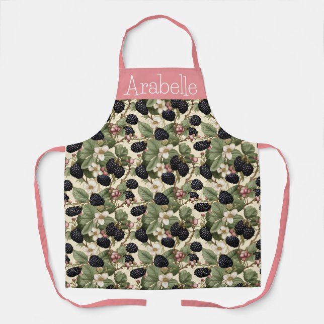 Blackberries Green Leaves Pattern Art Apron (Front)