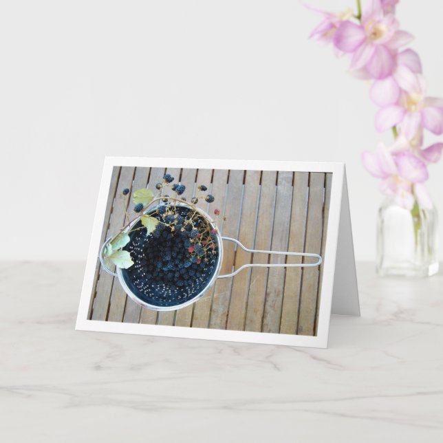Blackberries in Colander on Table Card (Orchid)