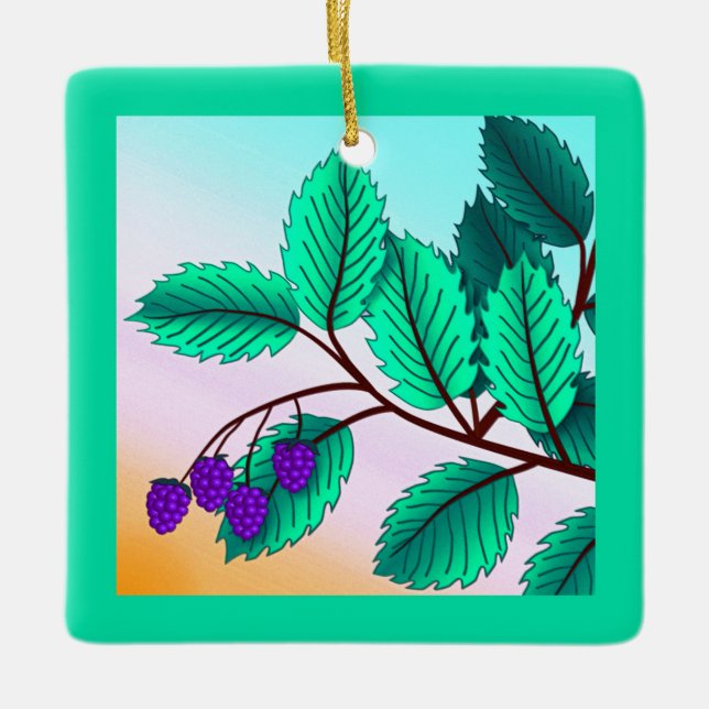 Blackberries on a branch ceramic ornament (Front)
