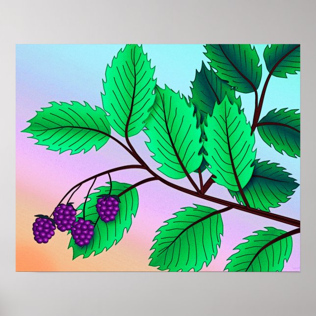 "Blackberries on a Branch" print with border (Front)