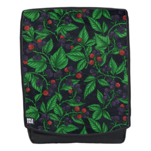 Blackberries on dark gray backpack