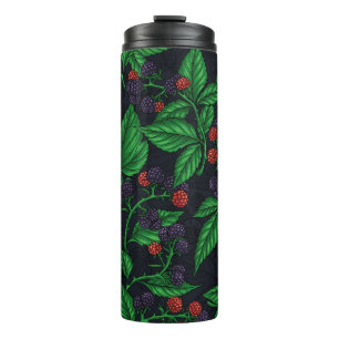 Blackberries on dark gray thermal tumbler