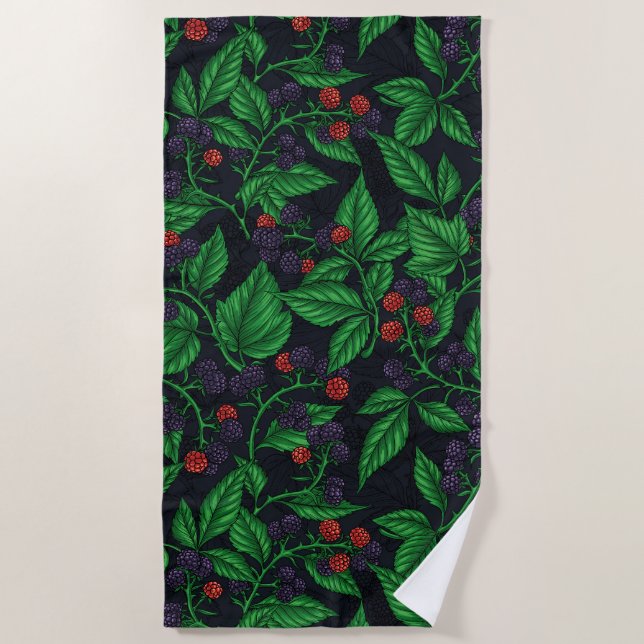 Blackberries on dark grey beach towel (Front)