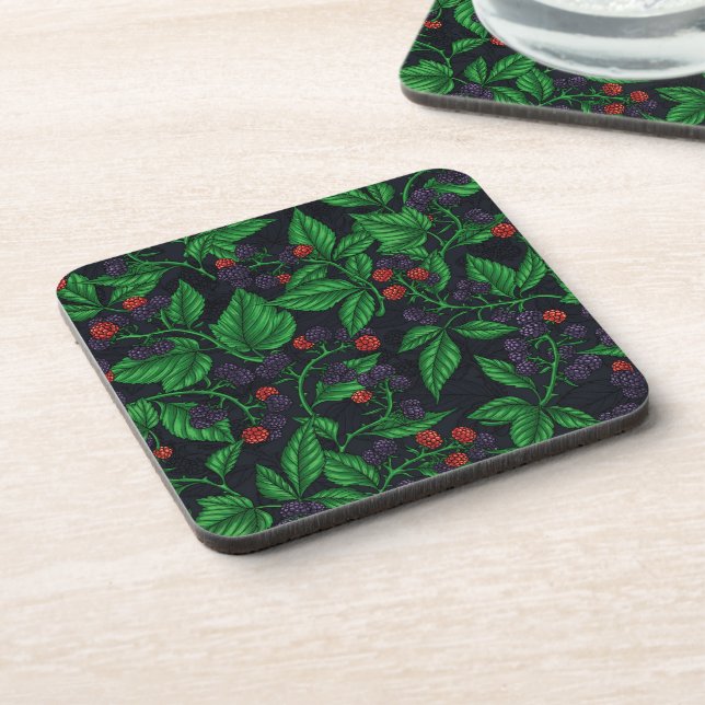 Blackberries on dark grey coaster (Left Side)