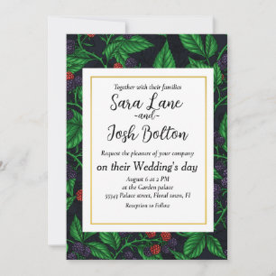 Blackberries on dark grey invitation