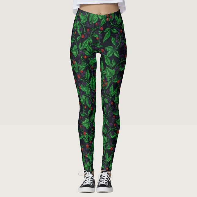 Blackberries on dark grey leggings (Front)