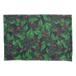 Blackberries on dark grey pillowcase