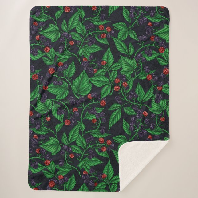 Blackberries on dark grey sherpa blanket (Front)