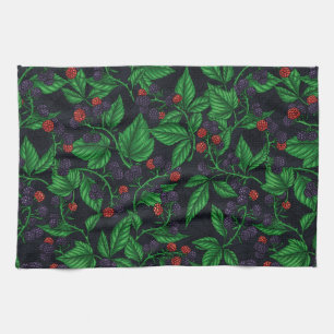 Blackberries on dark grey tea towel