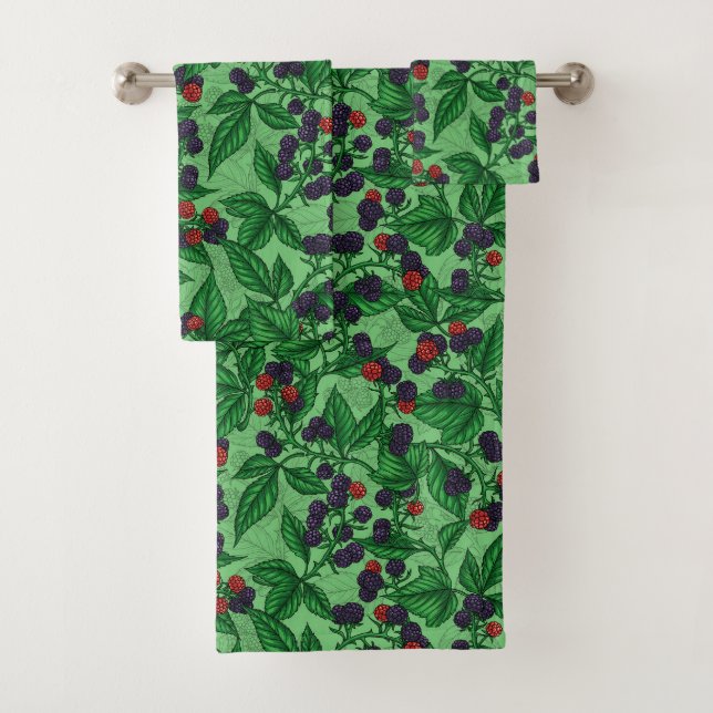Blackberries on green bath towel set (Insitu)