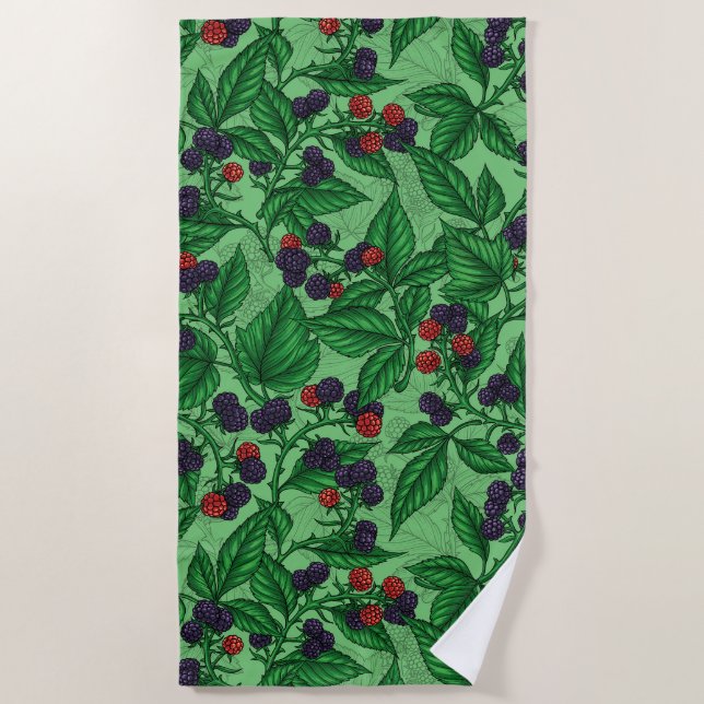 Blackberries on green beach towel (Front)
