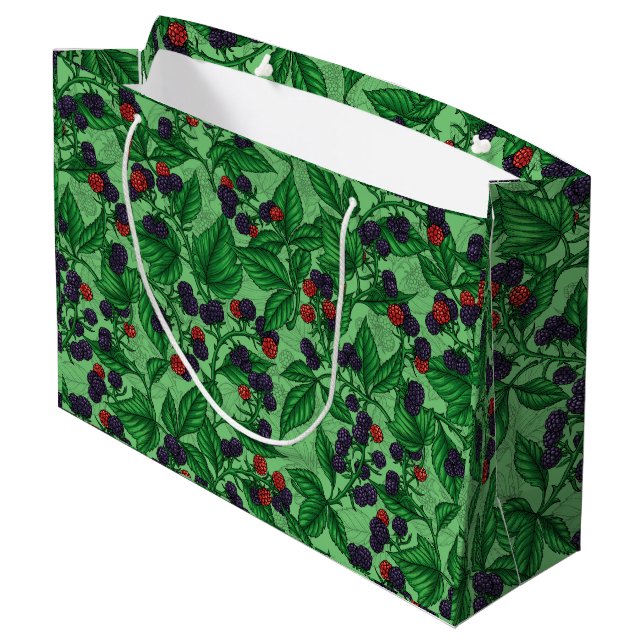 Blackberries on green large gift bag (Back Angled)