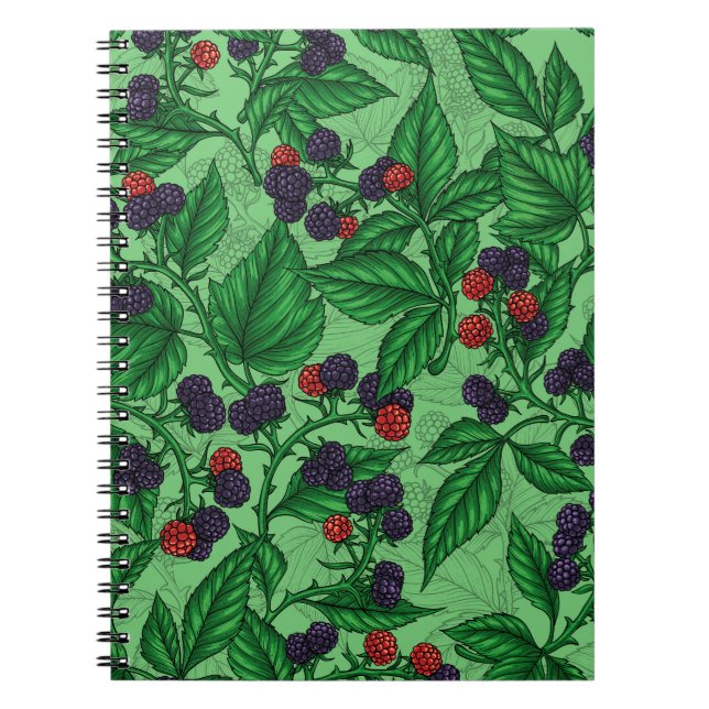 Blackberries on green notebook (Front)
